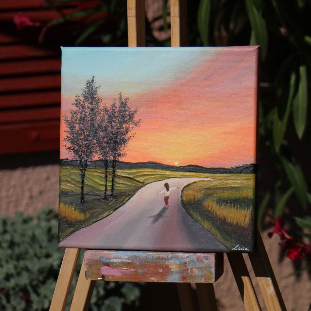 Akrilfestmény tájkép-Anya megtaláltam az utam