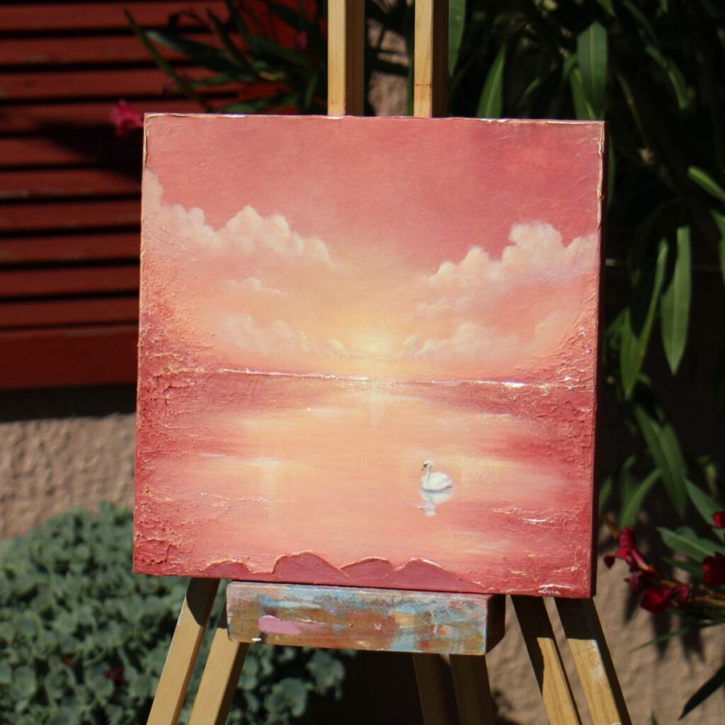 Akrilfestmény tájkép-Hattyúk tava