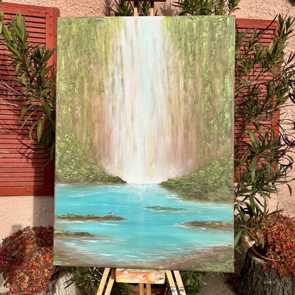 Acrylic painting semi-abstract waterscape - Madeira waterfalls