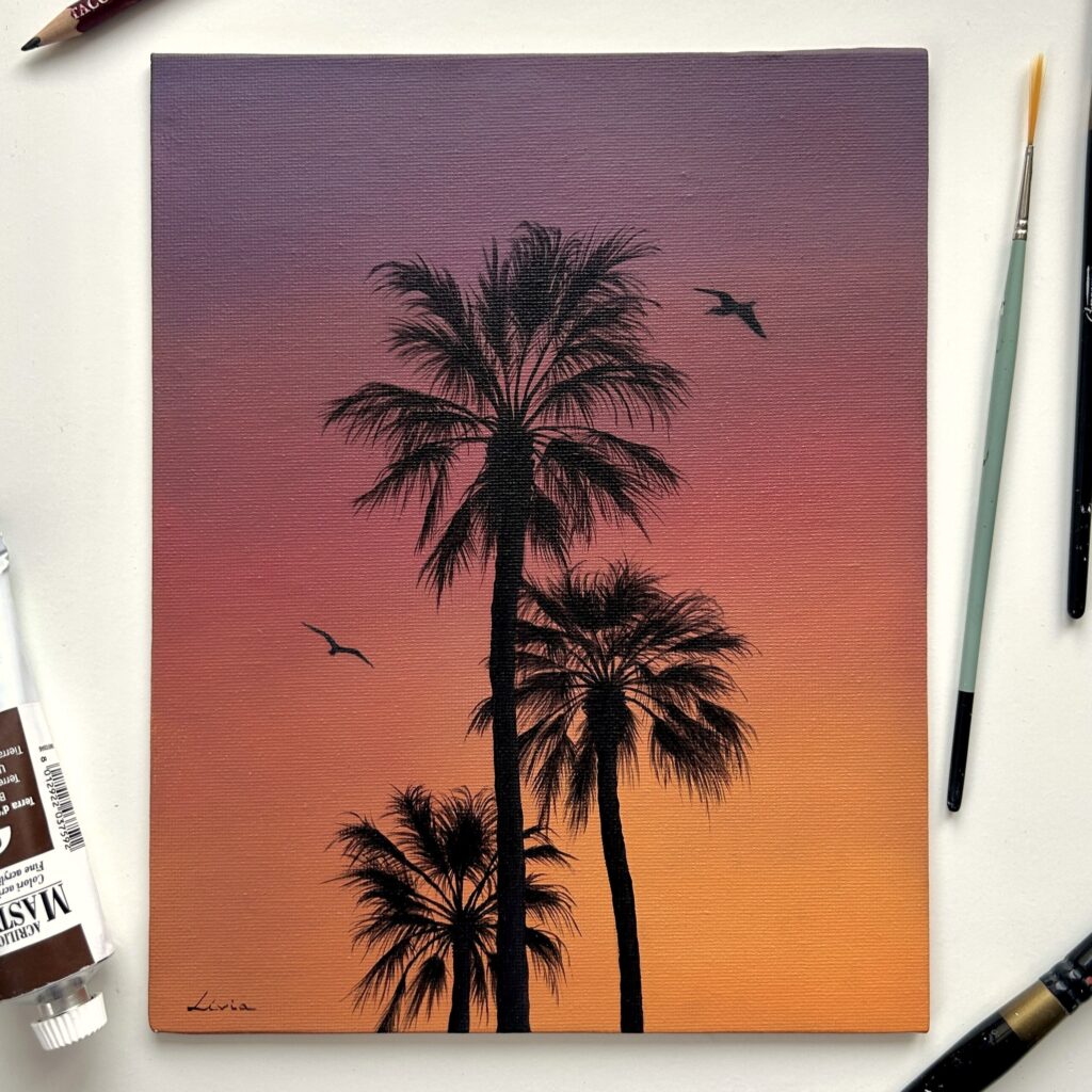 Acrylic painting - Palms in the sunset